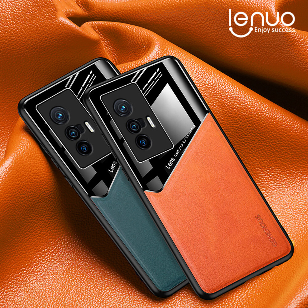 Lenuo For Vivo X80 Pro/ X70 / X70 Pro / X70 Pro+ Case Leather Texture Car Magnetic Holder Back Cover Soft Silicon Frame Shockproof Coque Casing