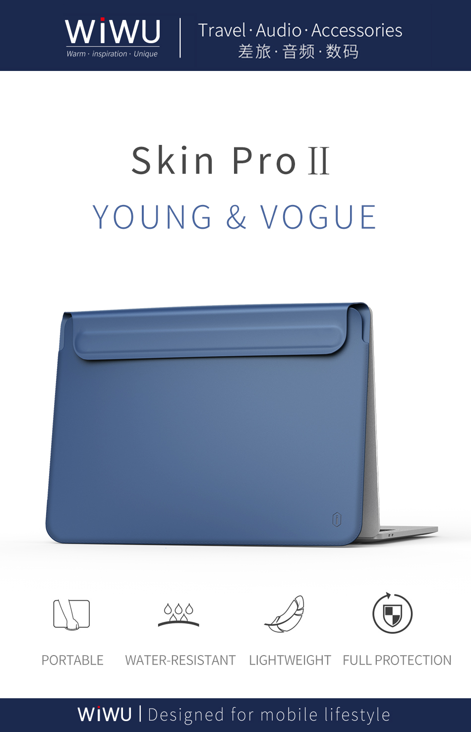 WIWU Skin Pro II 15-16 inch Ultra-thin PU Leather Protective Case For MacBook
