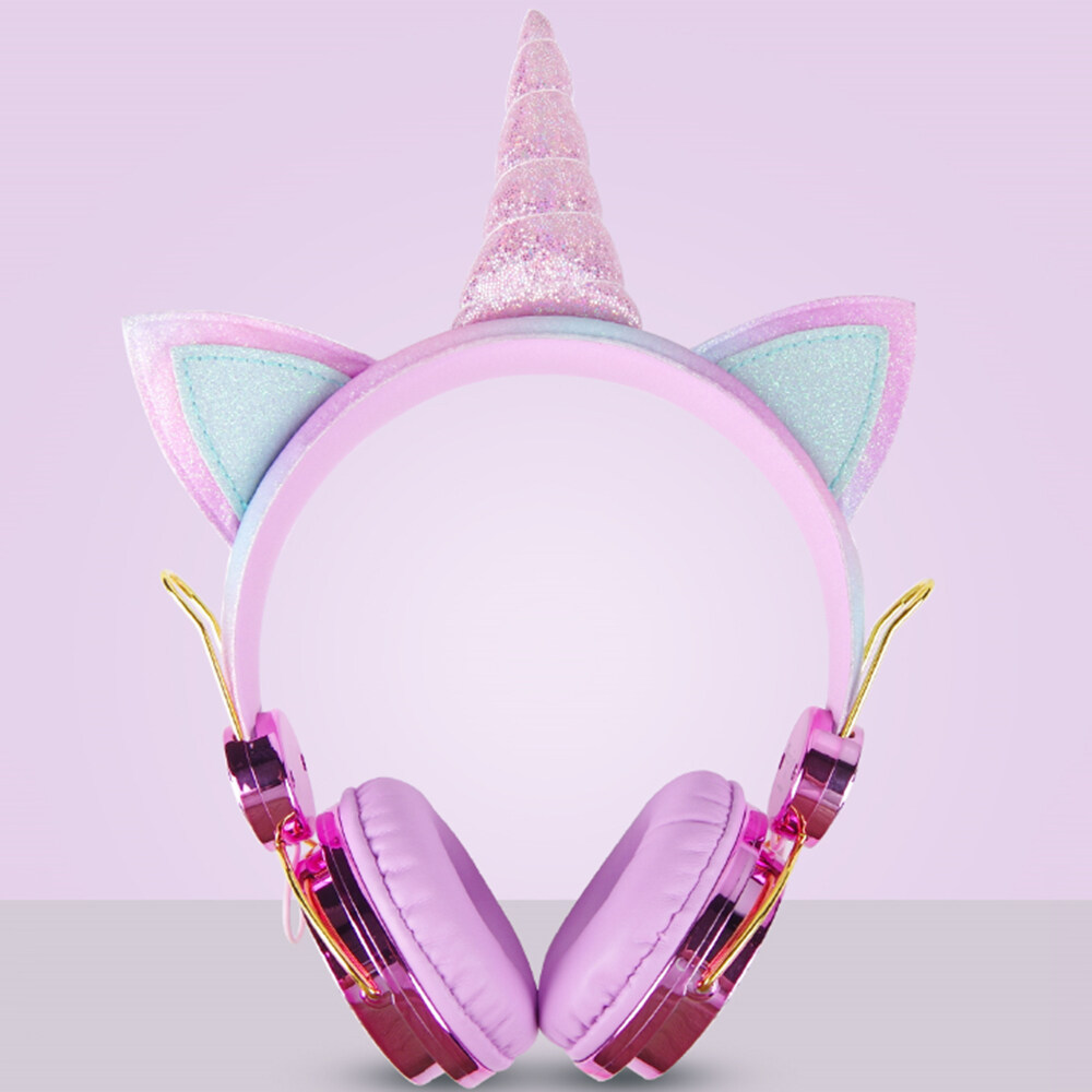 EFdikou【in stock】Cute unicorn Stylish Wired Headphone Girls Daughter Favorite Music Stereo Earphone Unicorns Kids Headset Cat Ear Headphone Computer Mobile Phone Gamer Headset With Reduce Noise Microp